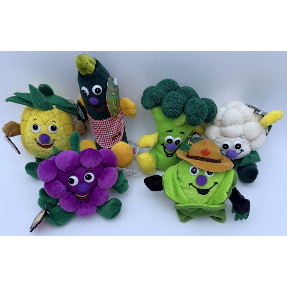 6 Vtg 1997-98 Veggie Friends Fruit Seedies Plush Bean Bags Ltd Edn NOS w Tags‎